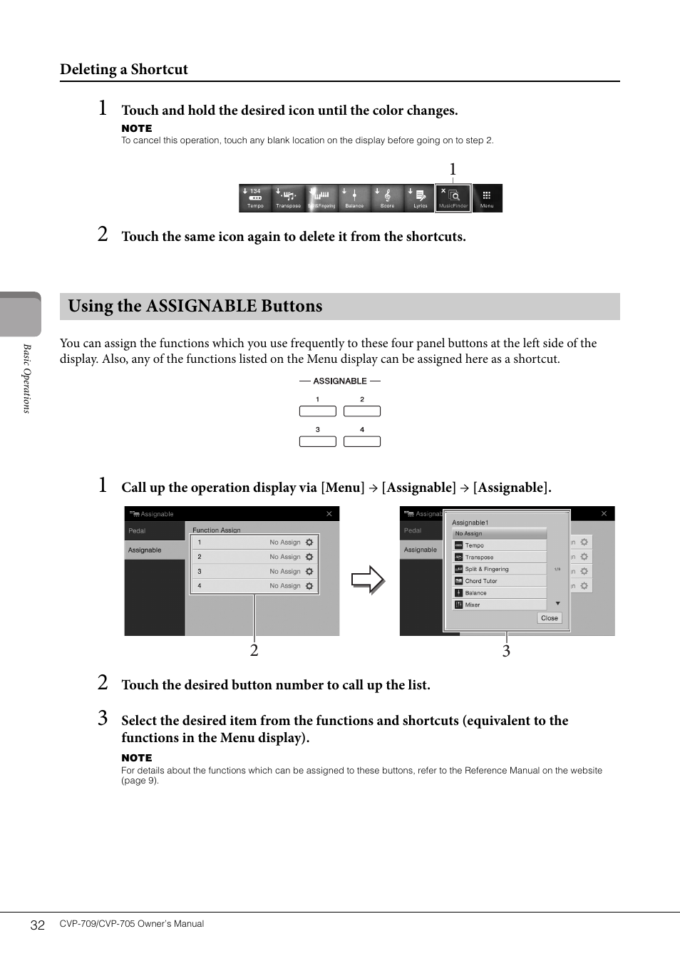 Using the assignable buttons, Using the assignable buttons 1 2 3 | Yamaha CVP-705B User Manual | Page 32 / 128