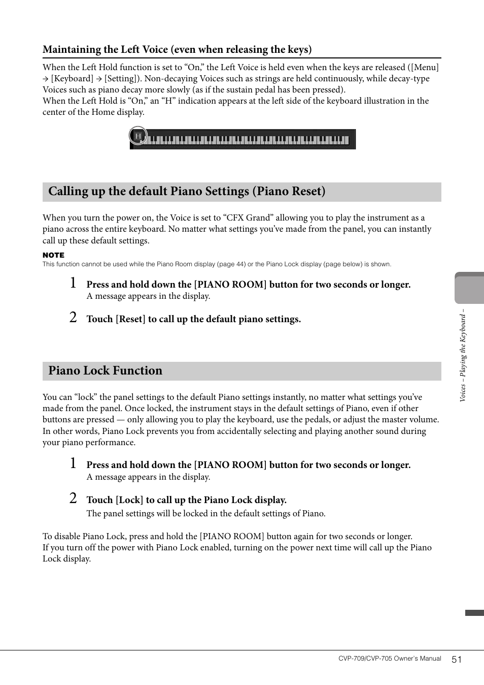 Piano lock function | Yamaha CVP-705B User Manual | Page 51 / 128