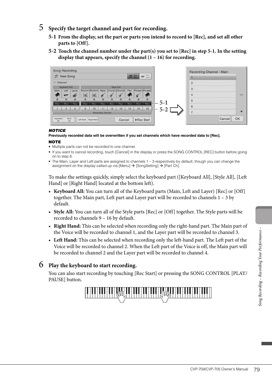 Play the keyboard to start recording | Yamaha CVP-705B User Manual | Page 79 / 128