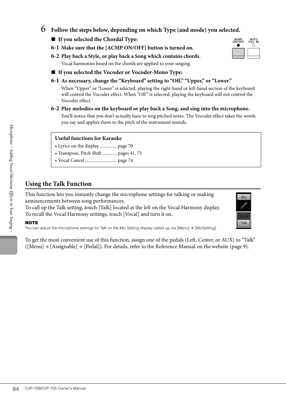 Using the talk function | Yamaha CVP-705B User Manual | Page 84 / 128