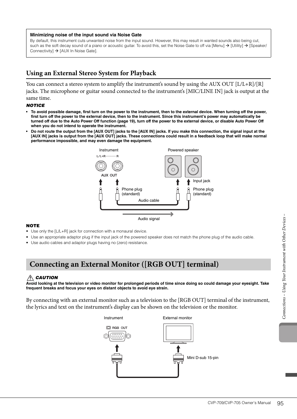 Using an external stereo system for playback | Yamaha CVP-705B User Manual | Page 95 / 128