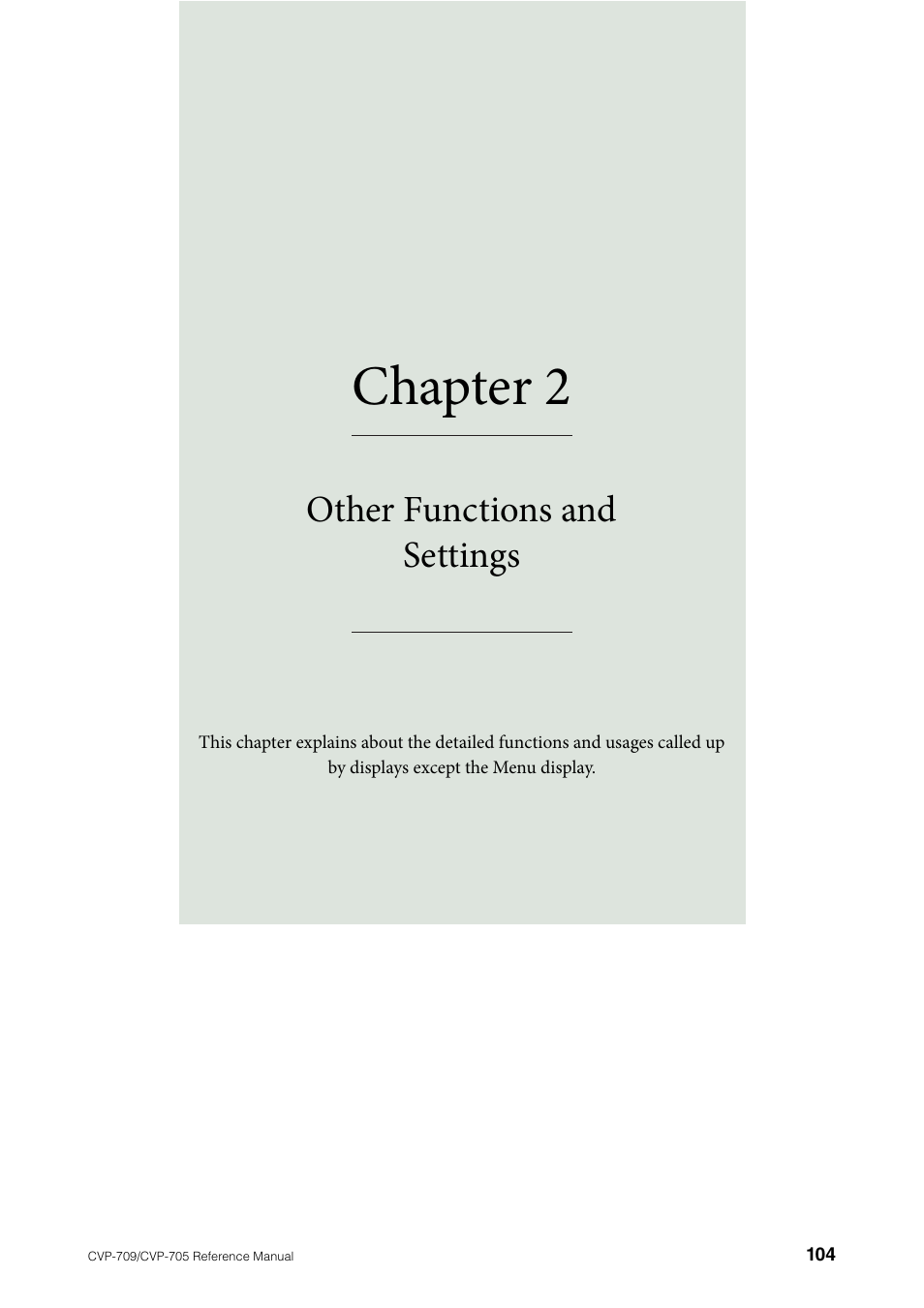 Chapter 2 other functions and settings, Chapter 2, Other functions and settings | Yamaha CVP-705B User Manual | Page 104 / 117