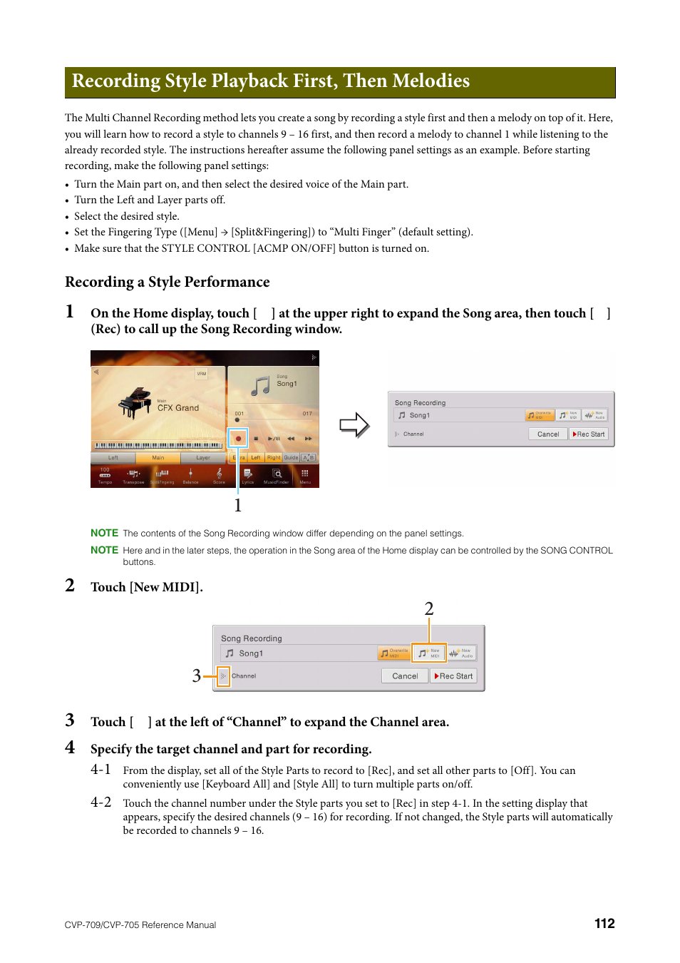 Recording style playback first, then melodies | Yamaha CVP-705B User Manual | Page 112 / 117