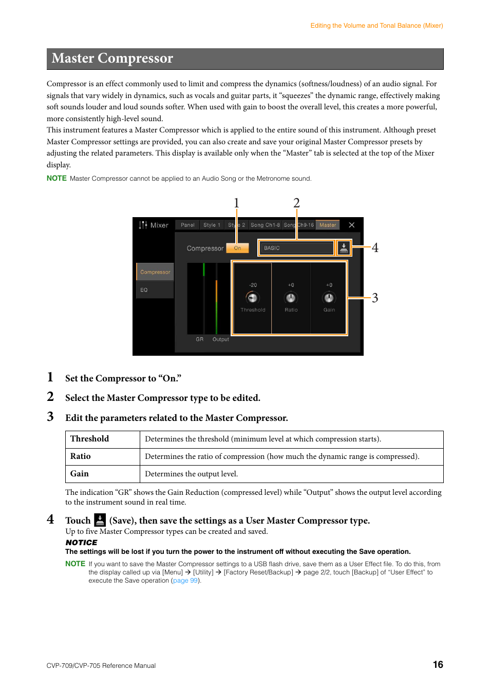 Master compressor | Yamaha CVP-705B User Manual | Page 16 / 117