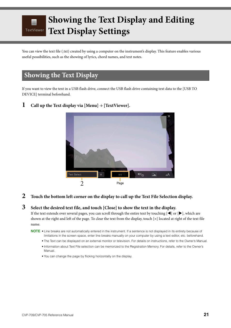 Showing the text display, Showing the text display 2 | Yamaha CVP-705B User Manual | Page 21 / 117