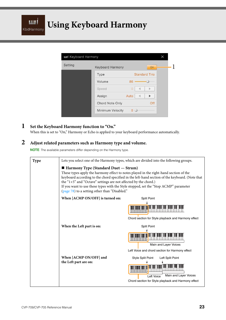 Using keyboard harmony | Yamaha CVP-705B User Manual | Page 23 / 117