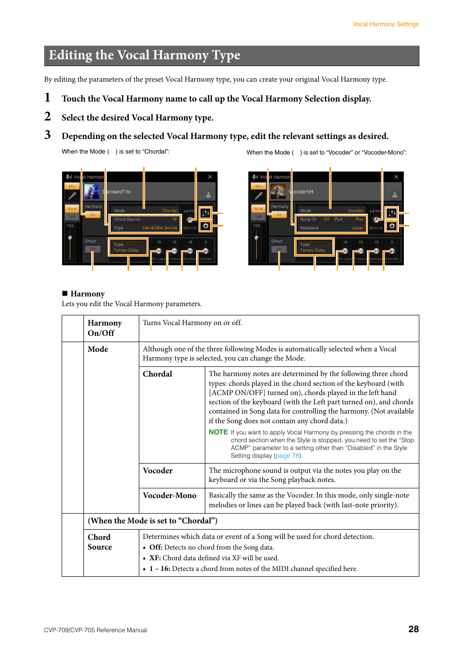 Editing the vocal harmony type | Yamaha CVP-705B User Manual | Page 28 / 117