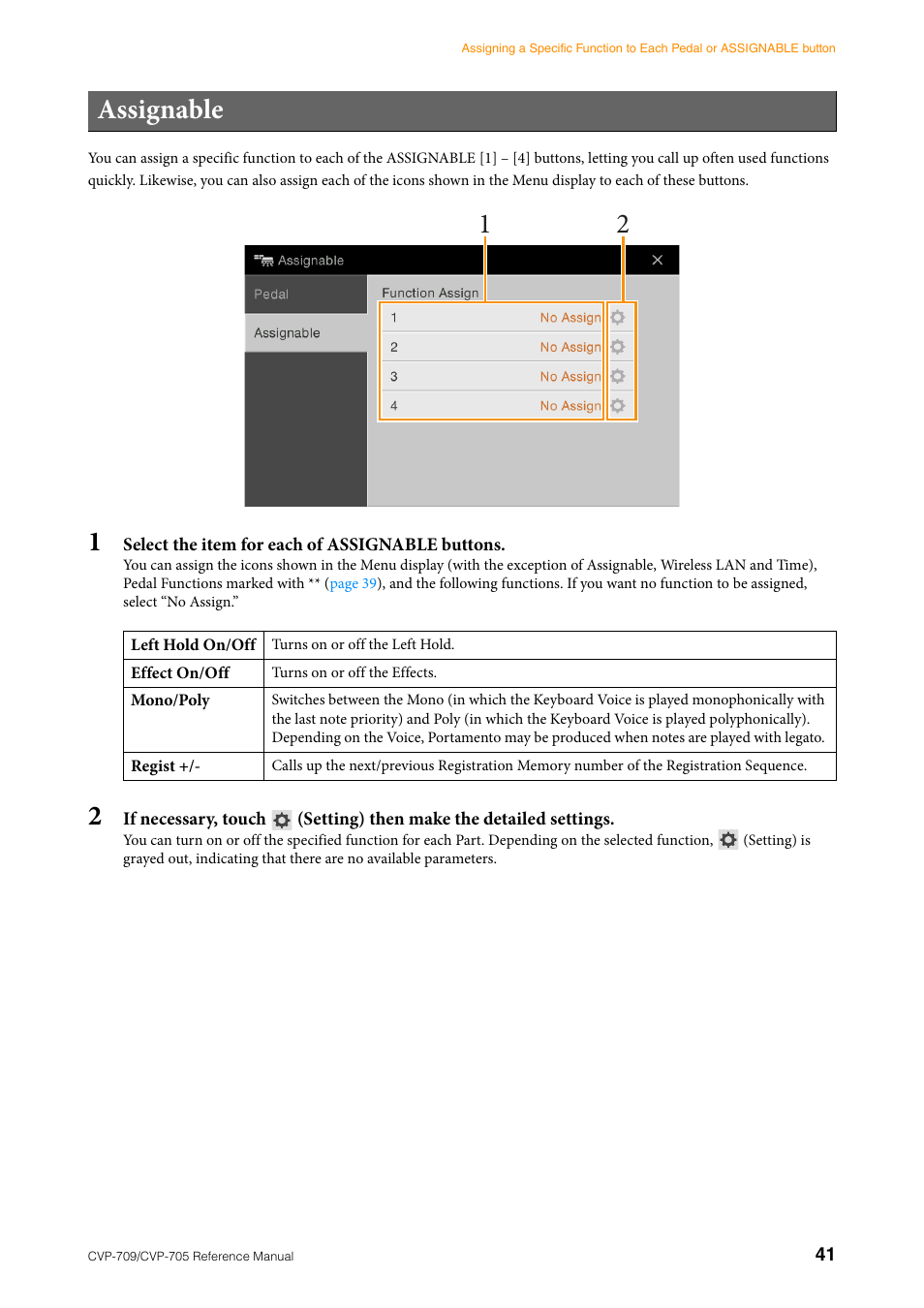 Assignable | Yamaha CVP-705B User Manual | Page 41 / 117