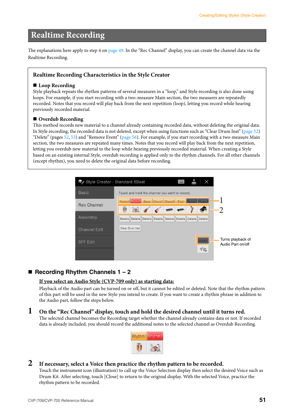 Realtime recording | Yamaha CVP-705B User Manual | Page 51 / 117