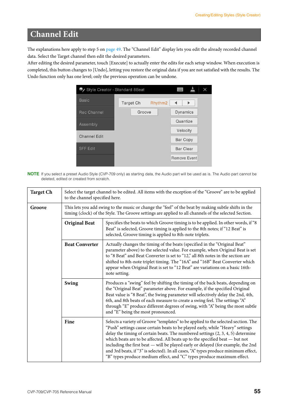 Channel edit | Yamaha CVP-705B User Manual | Page 55 / 117