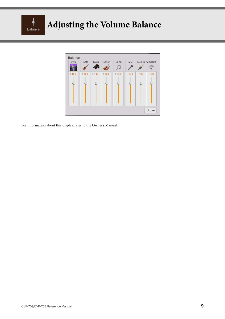 Adjusting the volume balance | Yamaha CVP-705B User Manual | Page 9 / 117