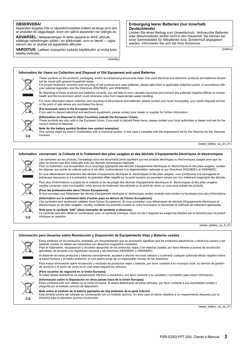 Yamaha PSR-E253 User Manual | Page 3 / 48