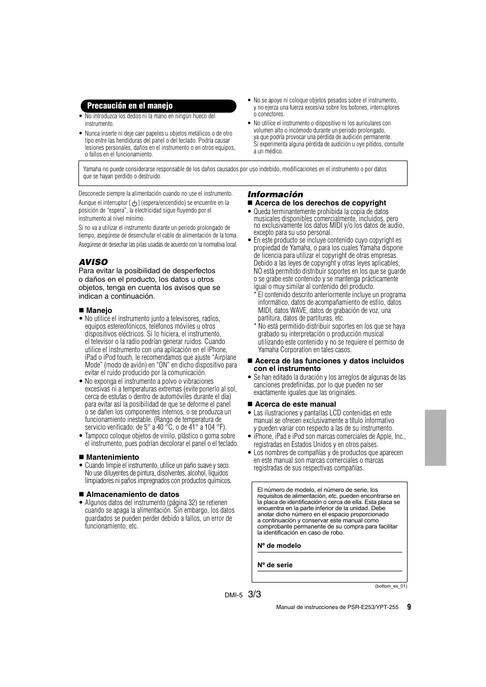 Yamaha PSR-E253 User Manual | Page 9 / 48