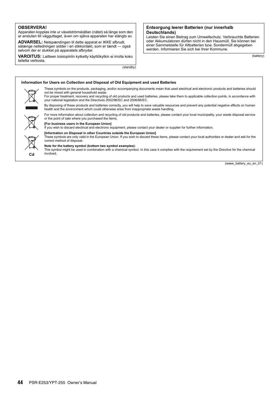 Yamaha PSR-E253 User Manual | Page 44 / 48