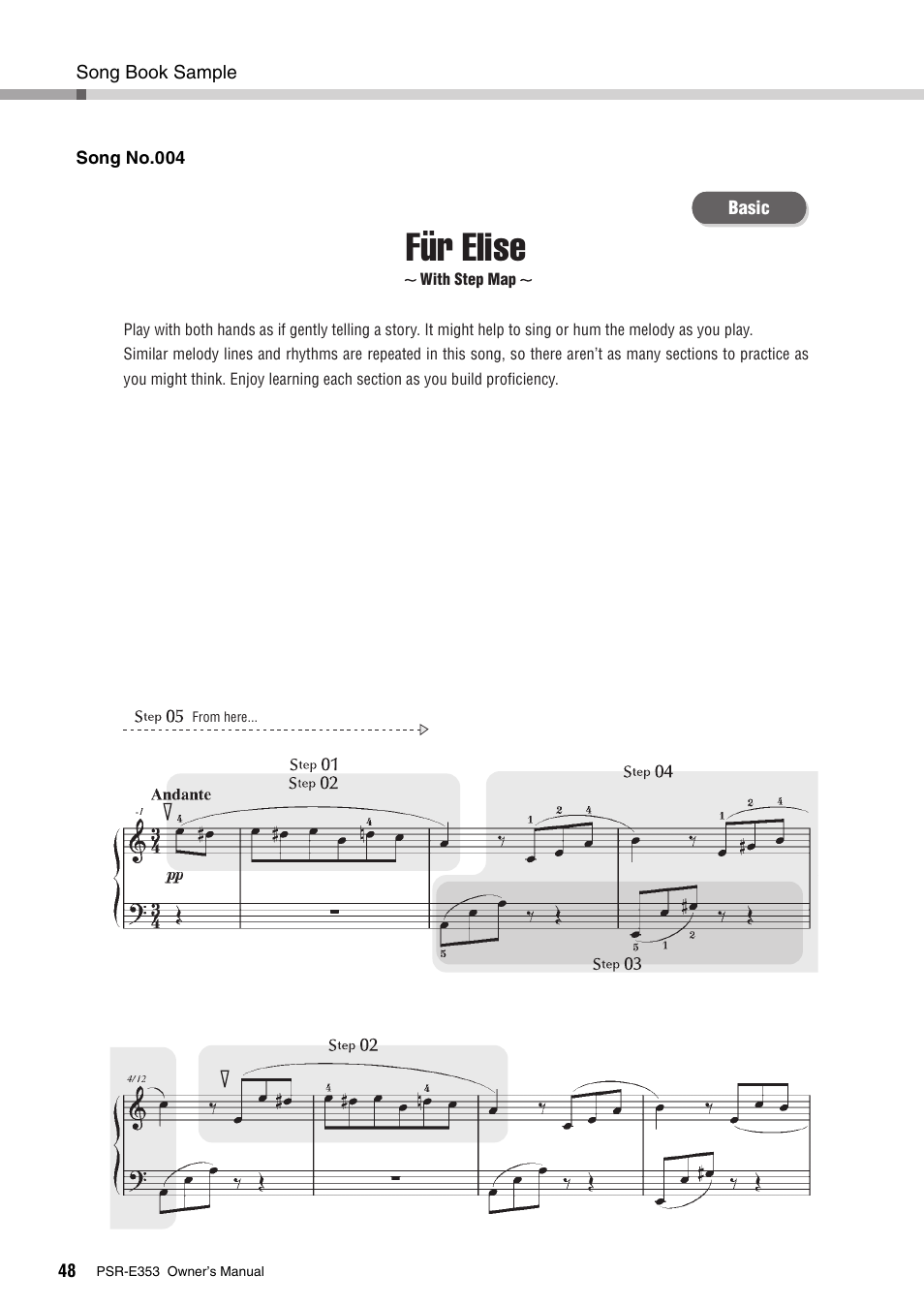 Für elise | Yamaha PSR-E353 User Manual | Page 48 / 76