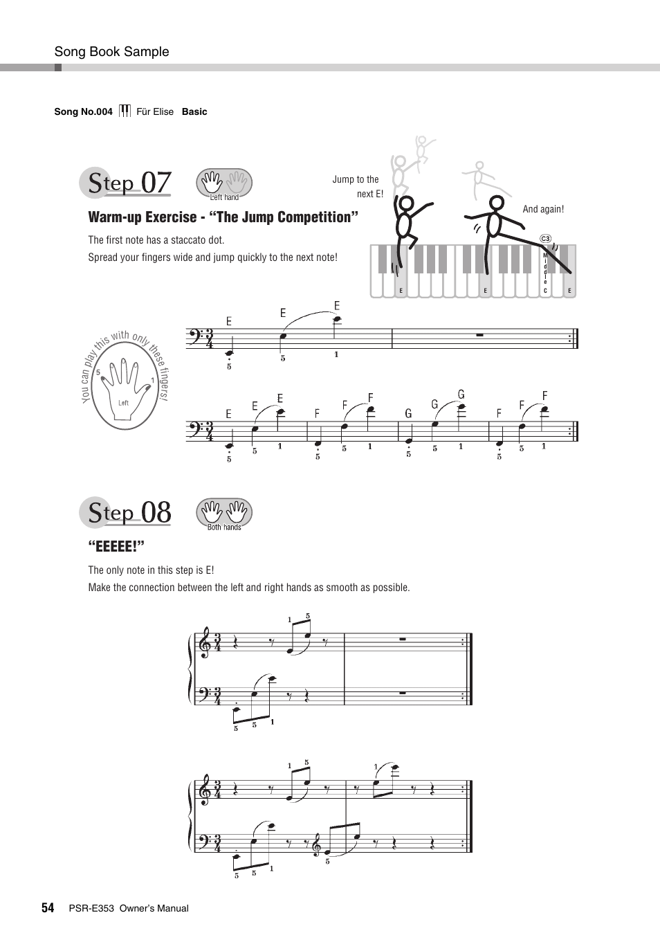 Warm-up exercise - “the jump competition, Song book sample | Yamaha PSR-E353 User Manual | Page 54 / 76