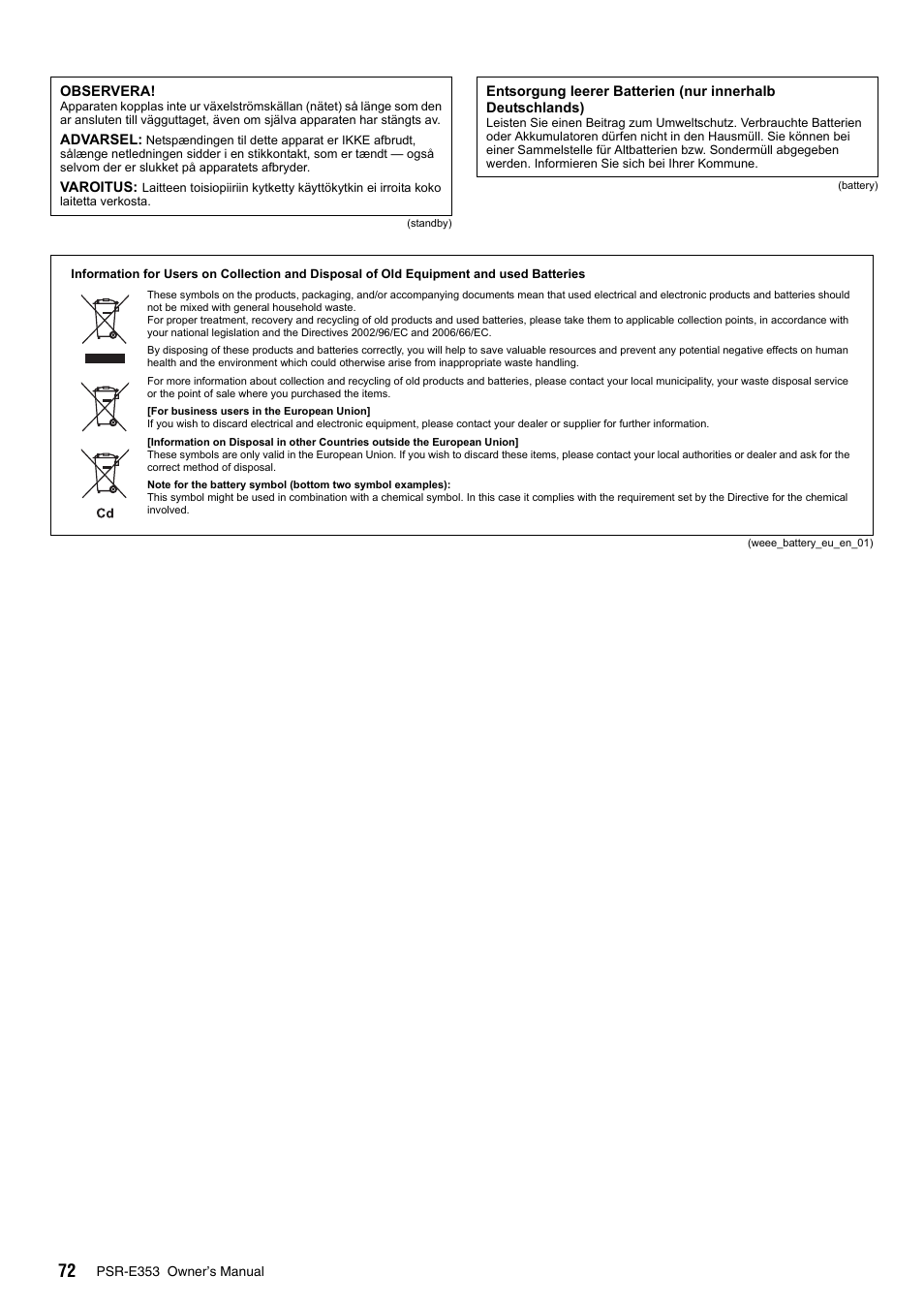 Yamaha PSR-E353 User Manual | Page 72 / 76