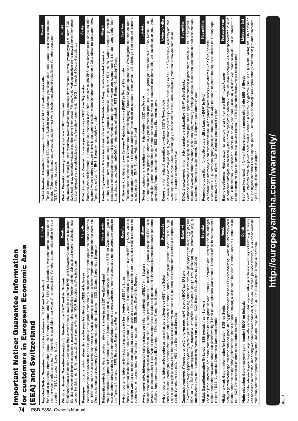 Yamaha PSR-E353 User Manual | Page 74 / 76