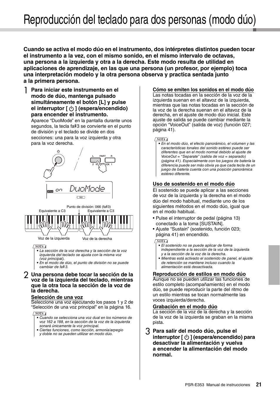 Duomode | Yamaha PSR-E353 User Manual | Page 21 / 76