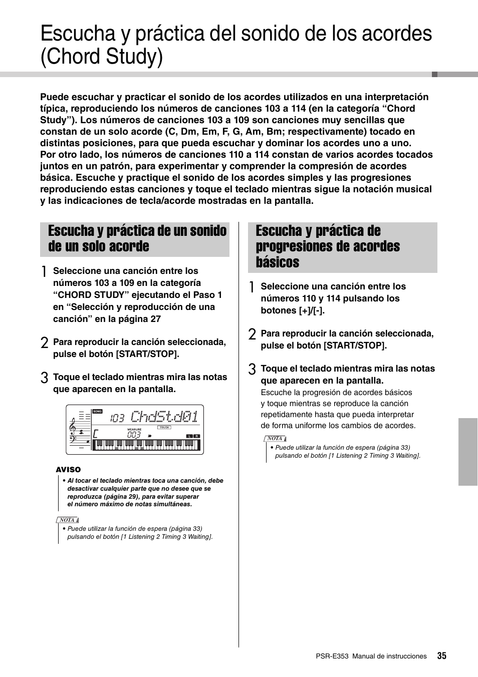 Escucha y práctica de un sonido de un solo acorde, De acordes básicos, Chdstd01 | Yamaha PSR-E353 User Manual | Page 35 / 76