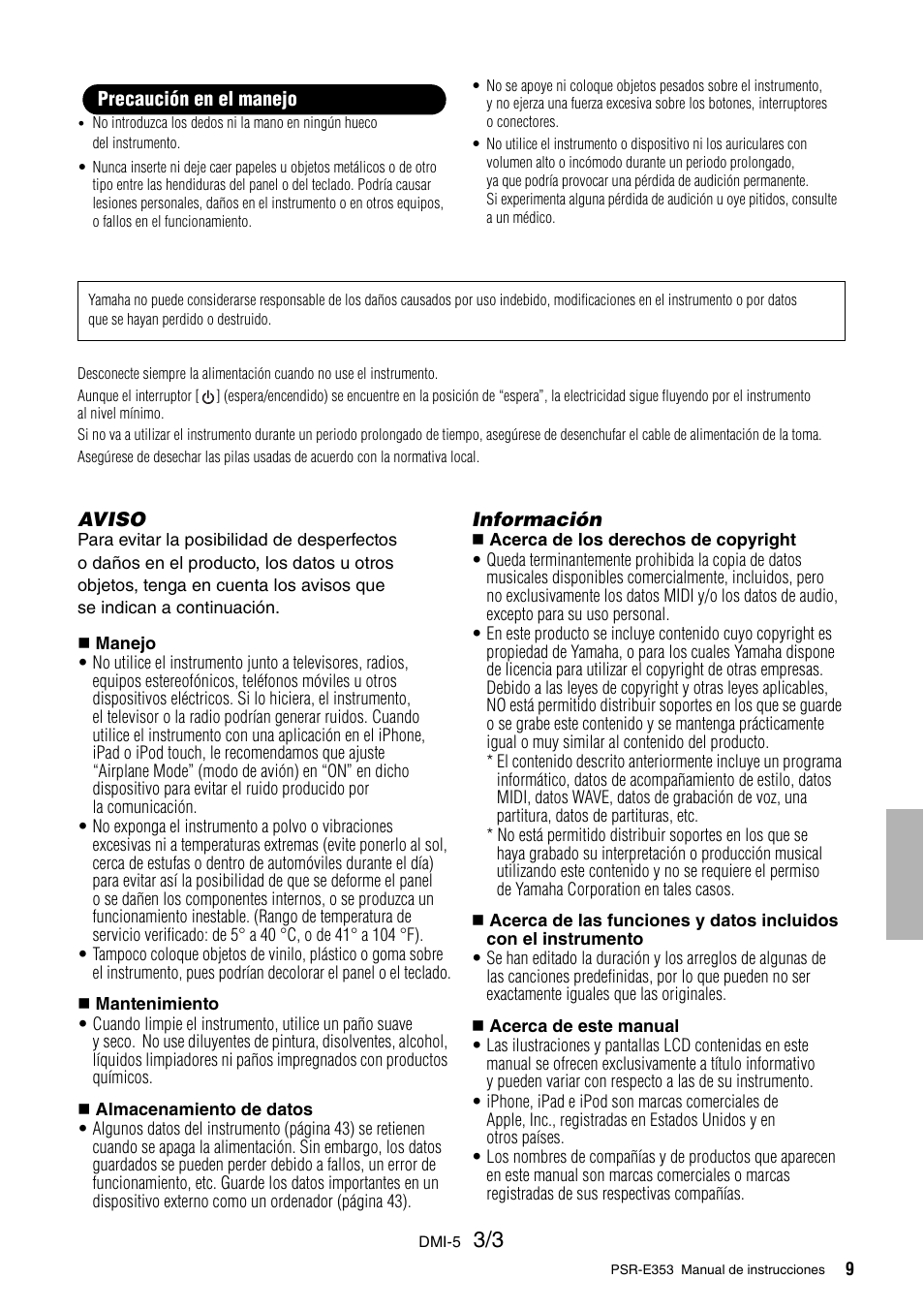 Yamaha PSR-E353 User Manual | Page 9 / 76