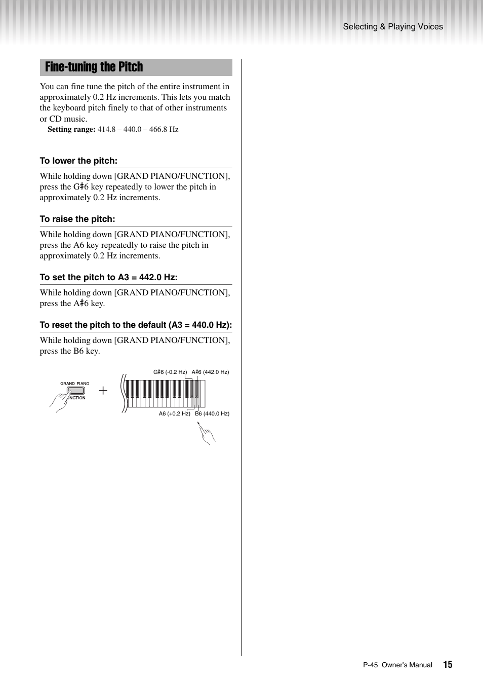Fine-tuning the pitch | Yamaha P-45 User Manual | Page 15 / 24