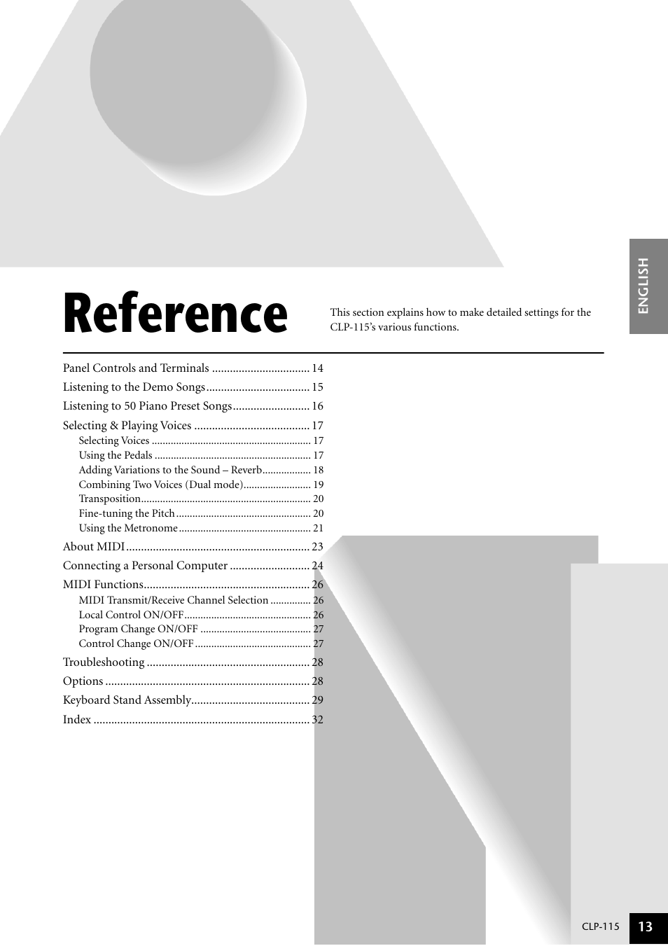 Reference | Yamaha P-115 User Manual | Page 13 / 46