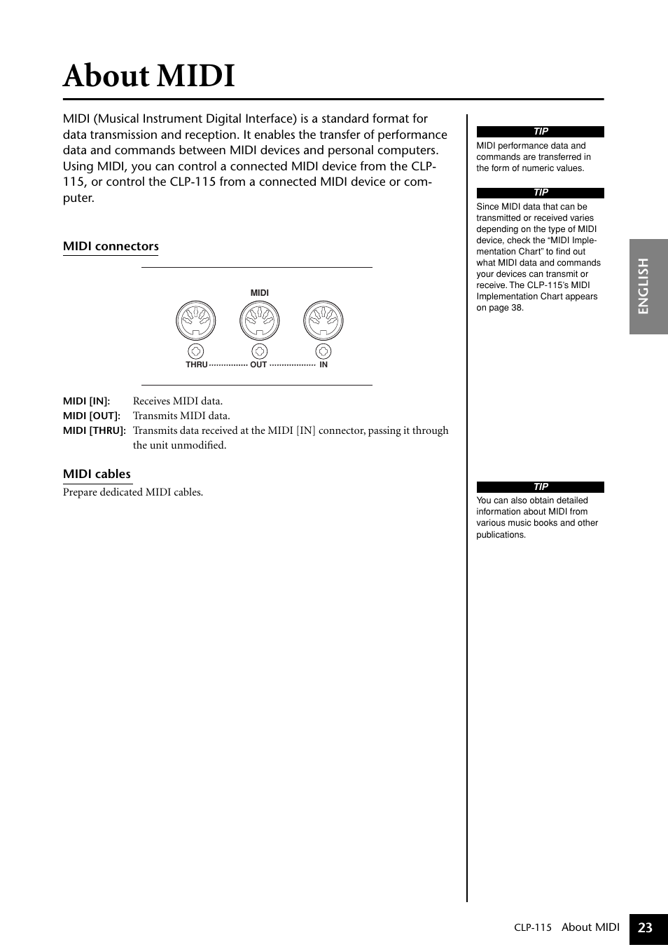 About midi | Yamaha P-115 User Manual | Page 23 / 46