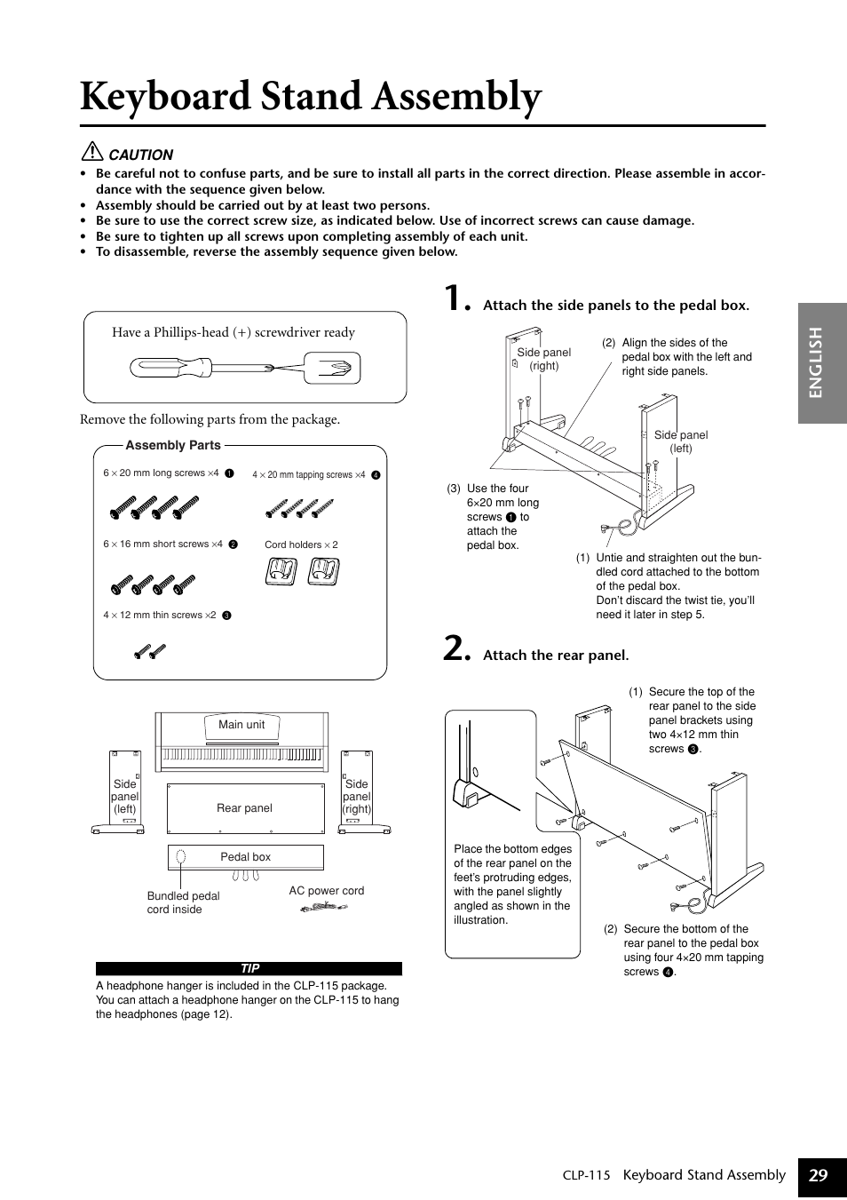 Keyboard stand assembly, S 29–31, English 29 | Yamaha P-115 User Manual | Page 29 / 46