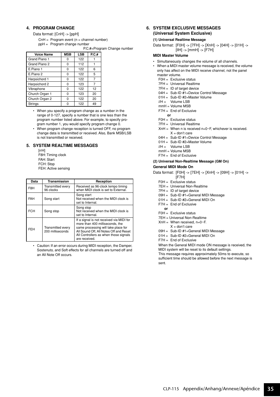 Appendix/anhang/annexe/apéndice | Yamaha P-115 User Manual | Page 35 / 46