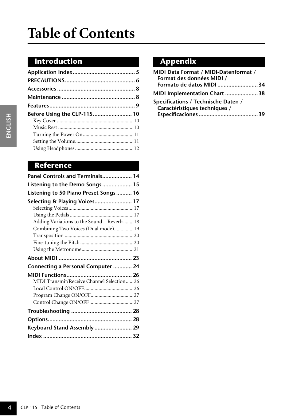 Yamaha P-115 User Manual | Page 4 / 46