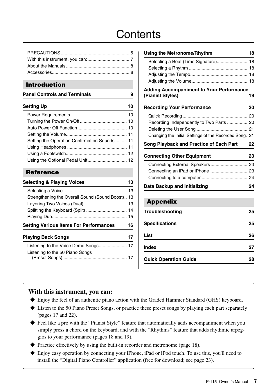 Yamaha P-115 User Manual | Page 7 / 32