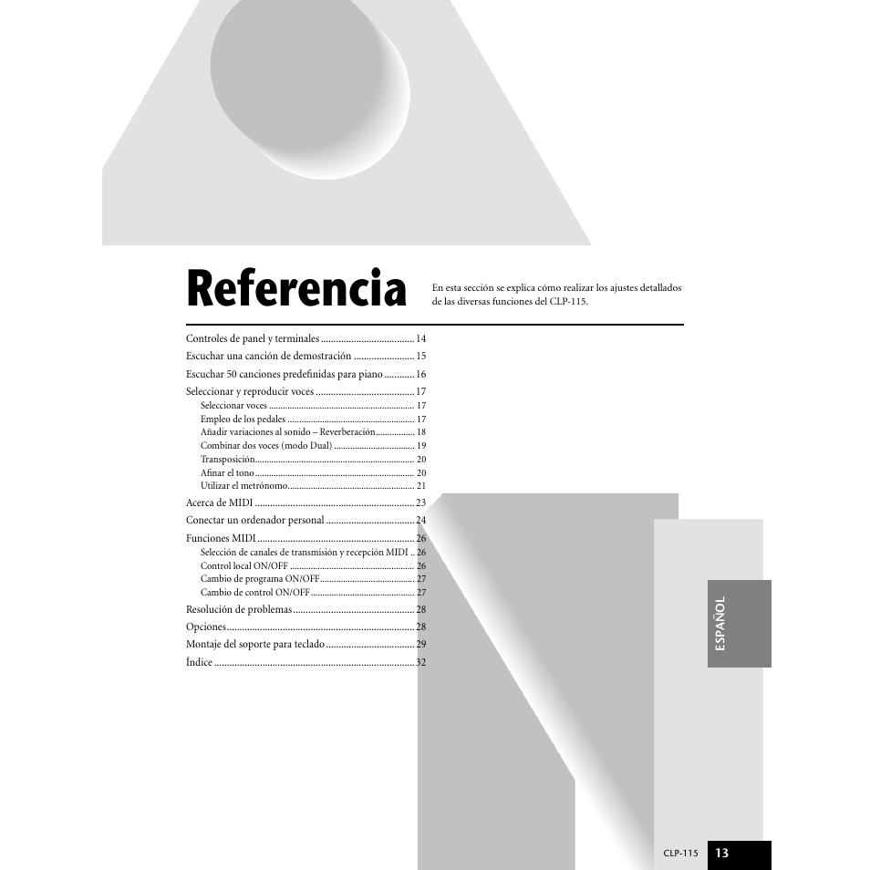 Referencia | Yamaha P-115 User Manual | Page 13 / 46