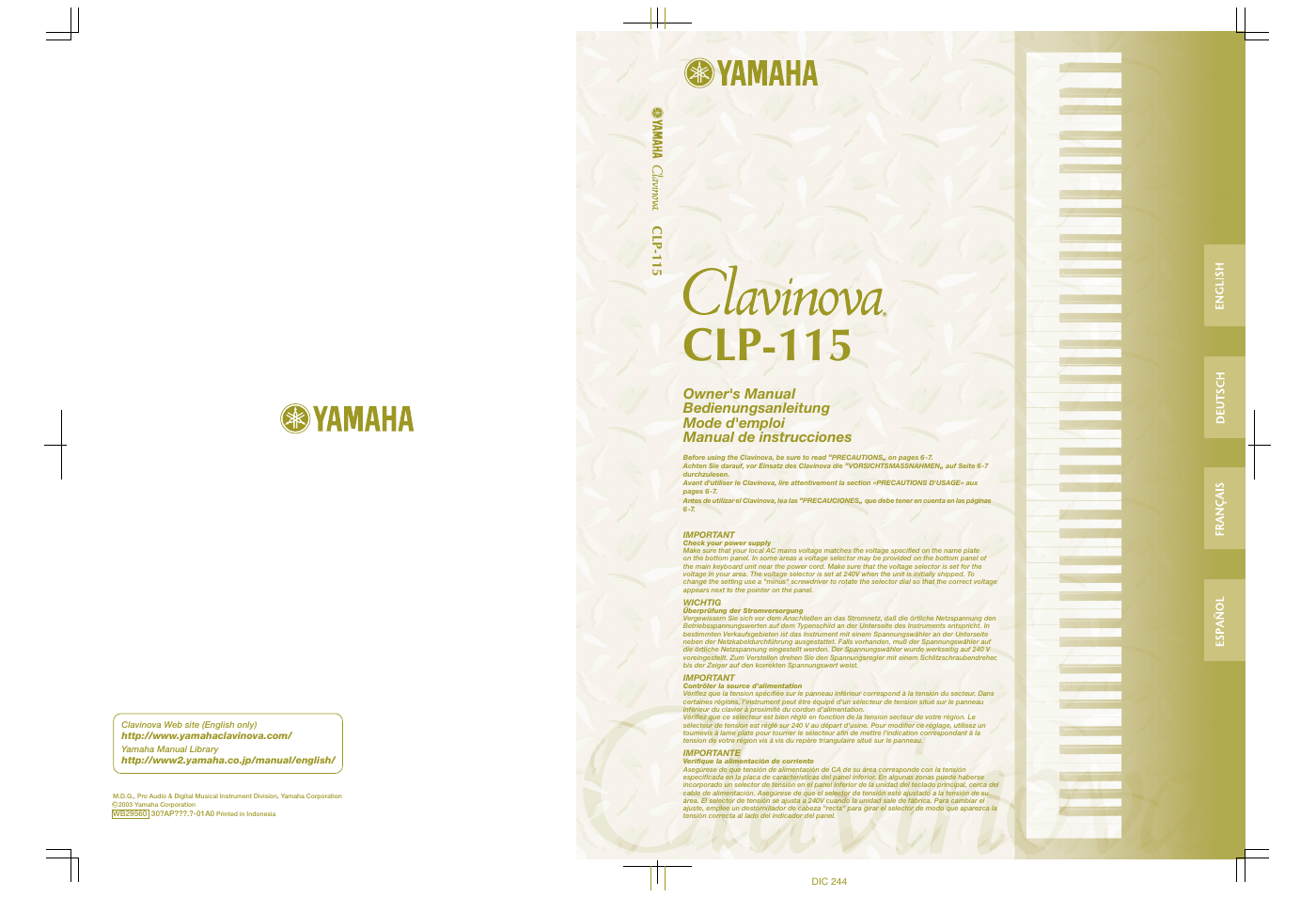Clp-115 | Yamaha P-115 User Manual | Page 46 / 46