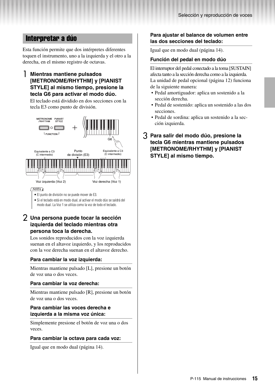 Interpretar a dúo | Yamaha P-115 User Manual | Page 15 / 30