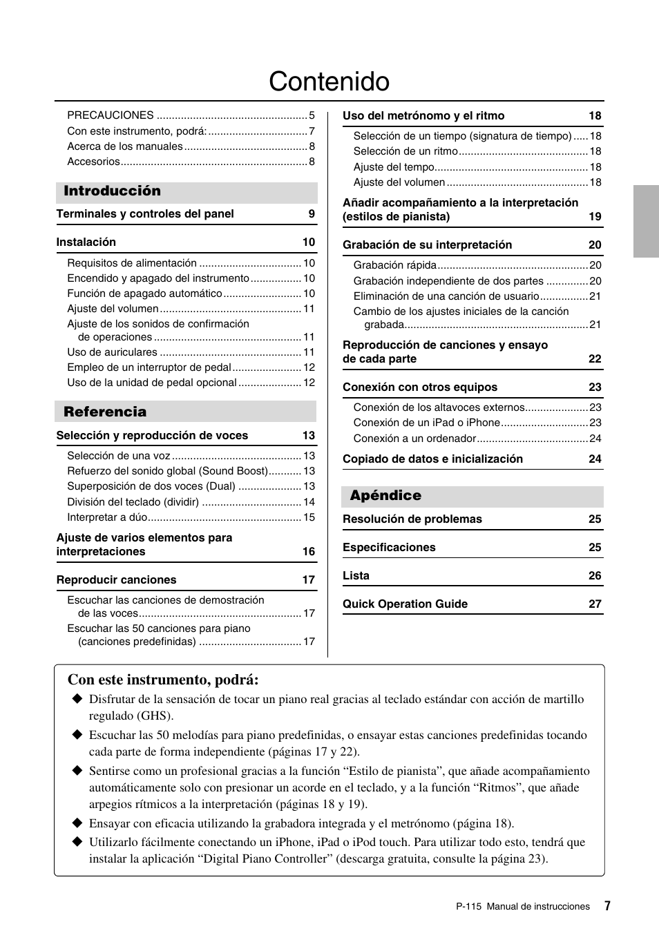 Yamaha P-115 User Manual | Page 7 / 30
