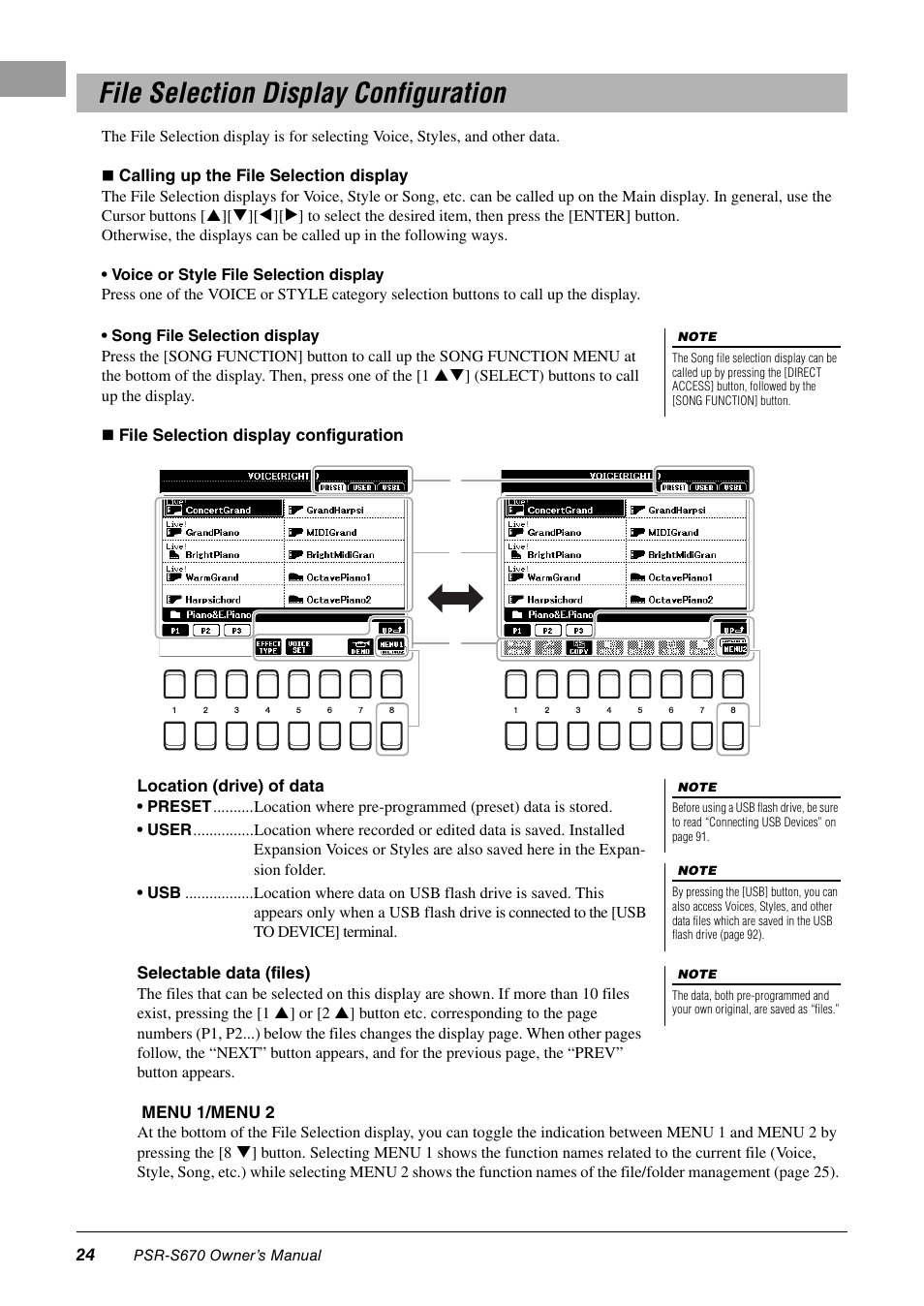 File selection display configuration | Yamaha PSR-S670 User Manual | Page 24 / 108