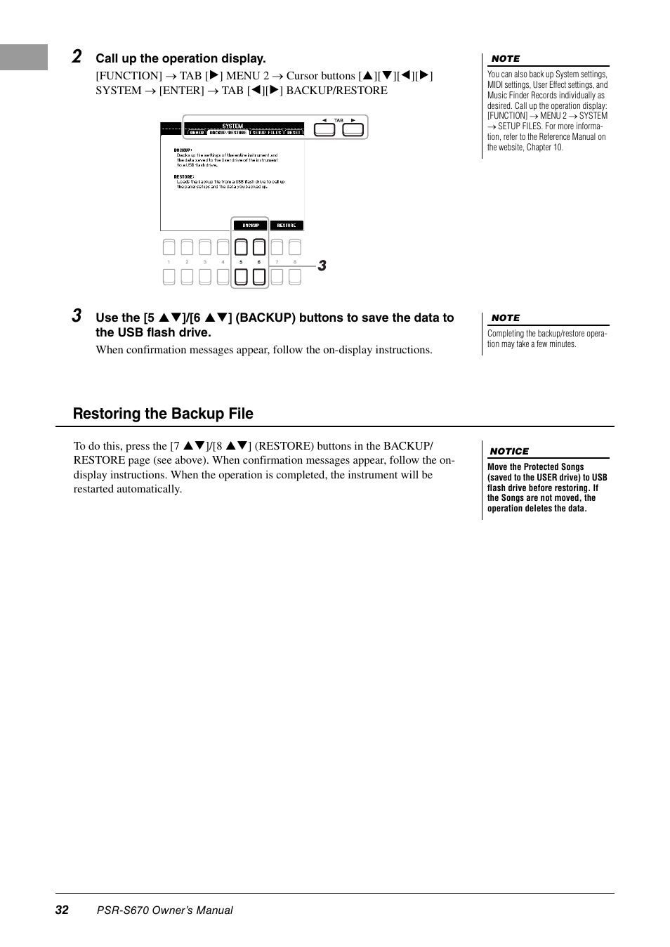 Restoring the backup file | Yamaha PSR-S670 User Manual | Page 32 / 108