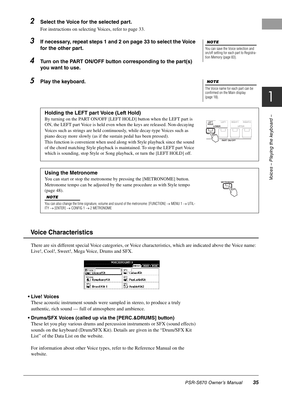 Voice characteristics | Yamaha PSR-S670 User Manual | Page 35 / 108