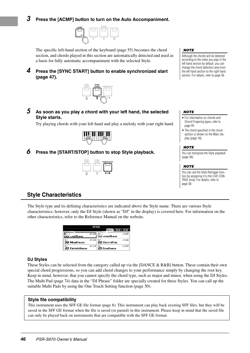 Style characteristics | Yamaha PSR-S670 User Manual | Page 46 / 108