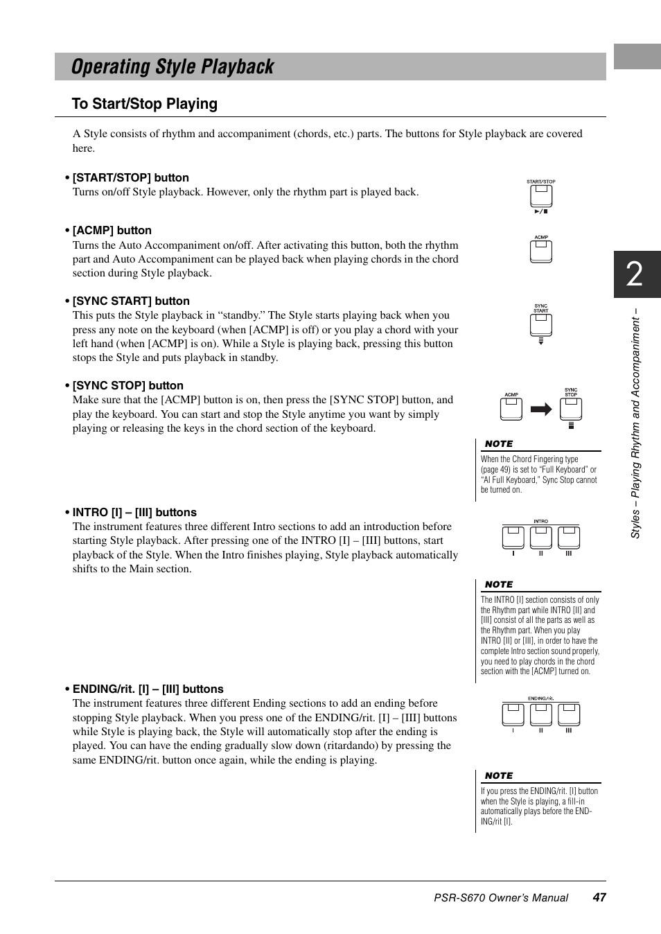 Operating style playback | Yamaha PSR-S670 User Manual | Page 47 / 108