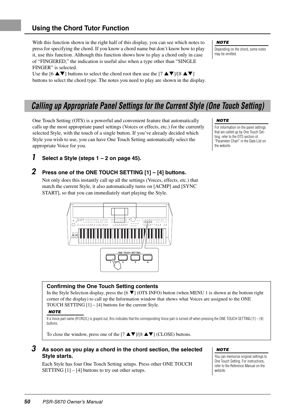 Using the chord tutor function | Yamaha PSR-S670 User Manual | Page 50 / 108