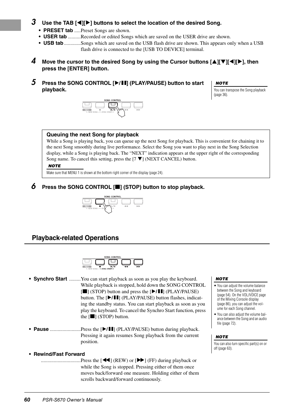 Playback-related operations | Yamaha PSR-S670 User Manual | Page 60 / 108