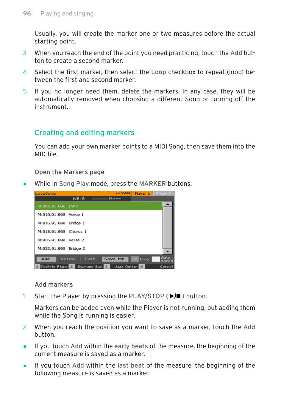 Creating and editing markers | KORG PA4X 76 User Manual | Page 100 / 1074