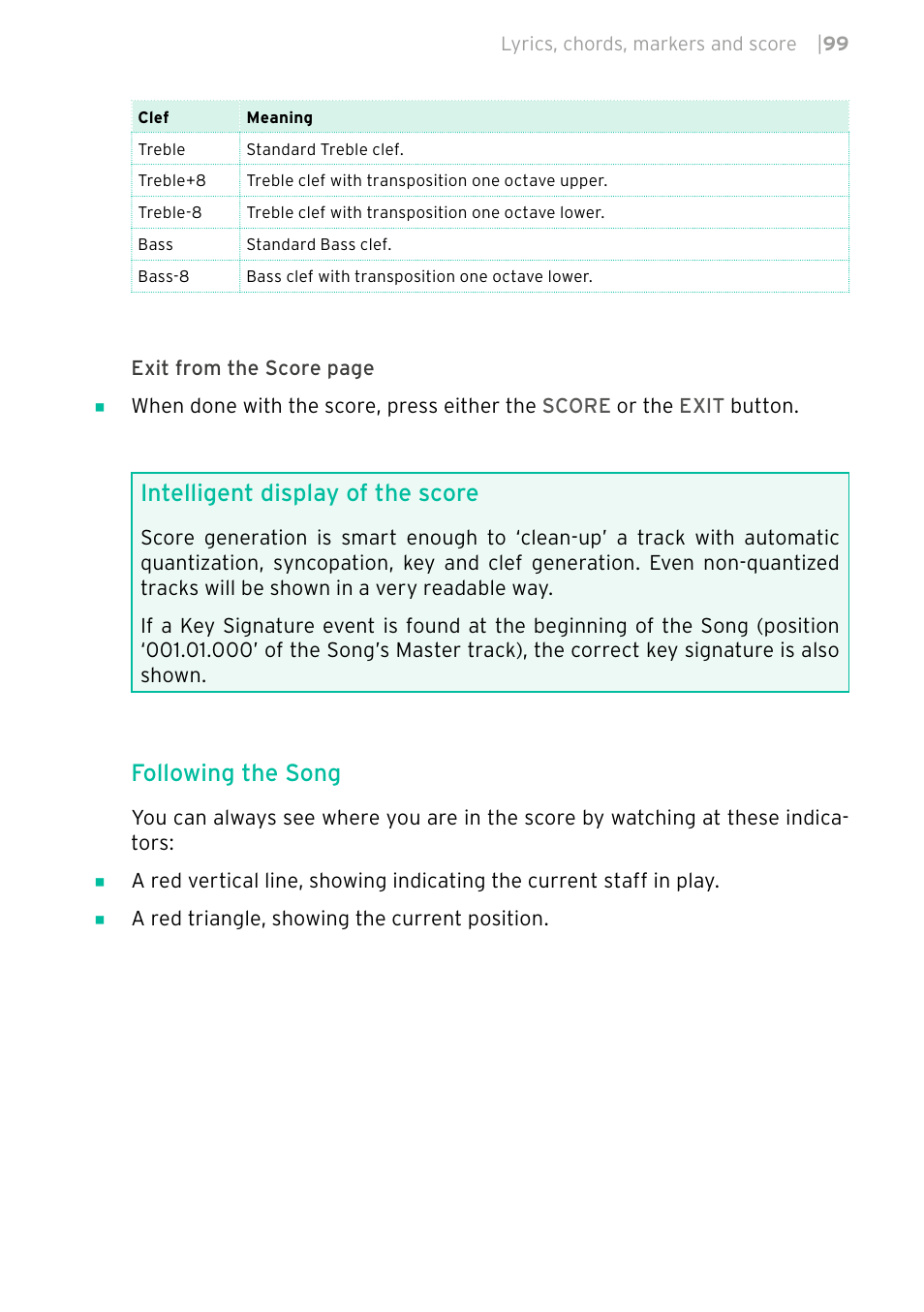 Intelligent display of the score, Following the song | KORG PA4X 76 User Manual | Page 103 / 1074