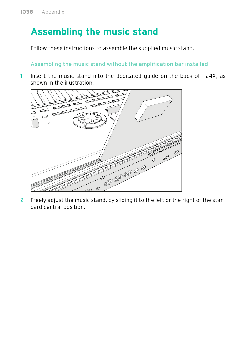 Assembling the music stand, 1038 assembling the music stand | KORG PA4X 76 User Manual | Page 1042 / 1074