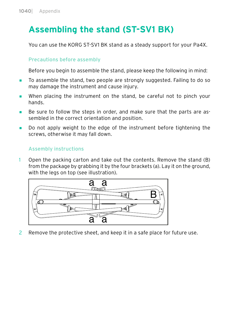 Assembling the stand (st-sv1 bk), 1040 assembling the stand (st-sv1 bk) | KORG PA4X 76 User Manual | Page 1044 / 1074