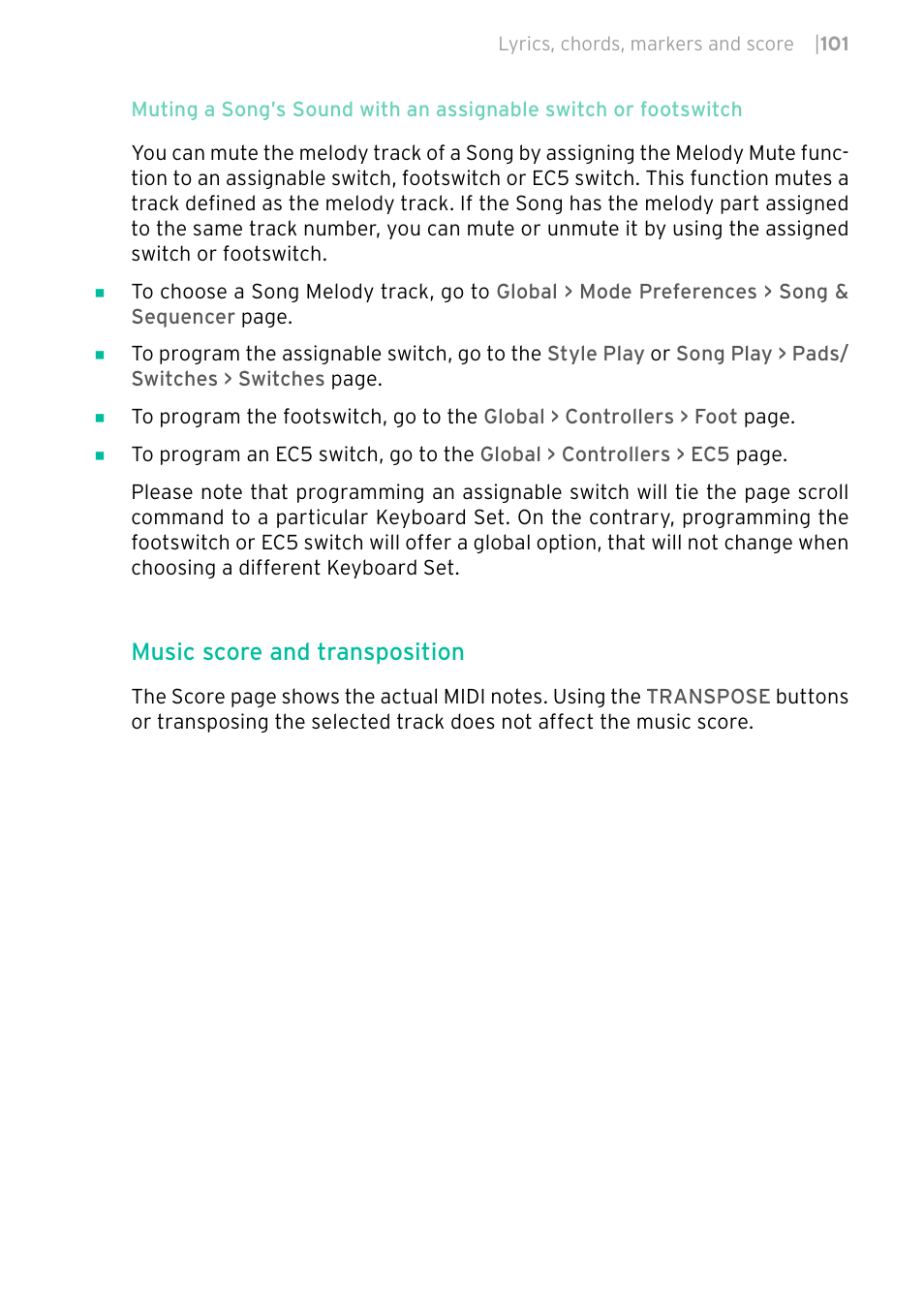 Music score and transposition | KORG PA4X 76 User Manual | Page 105 / 1074