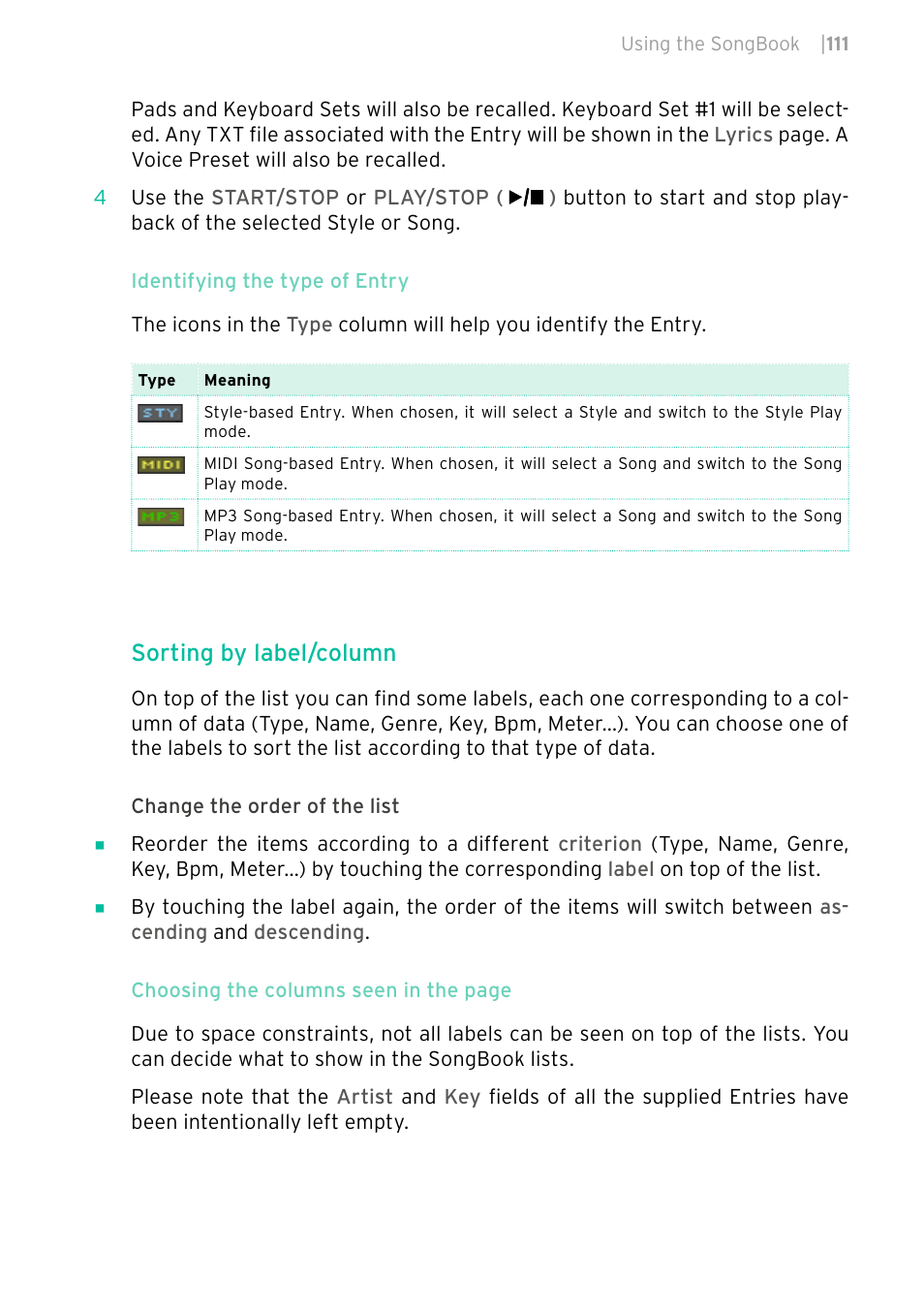 Sorting by label/column | KORG PA4X 76 User Manual | Page 115 / 1074