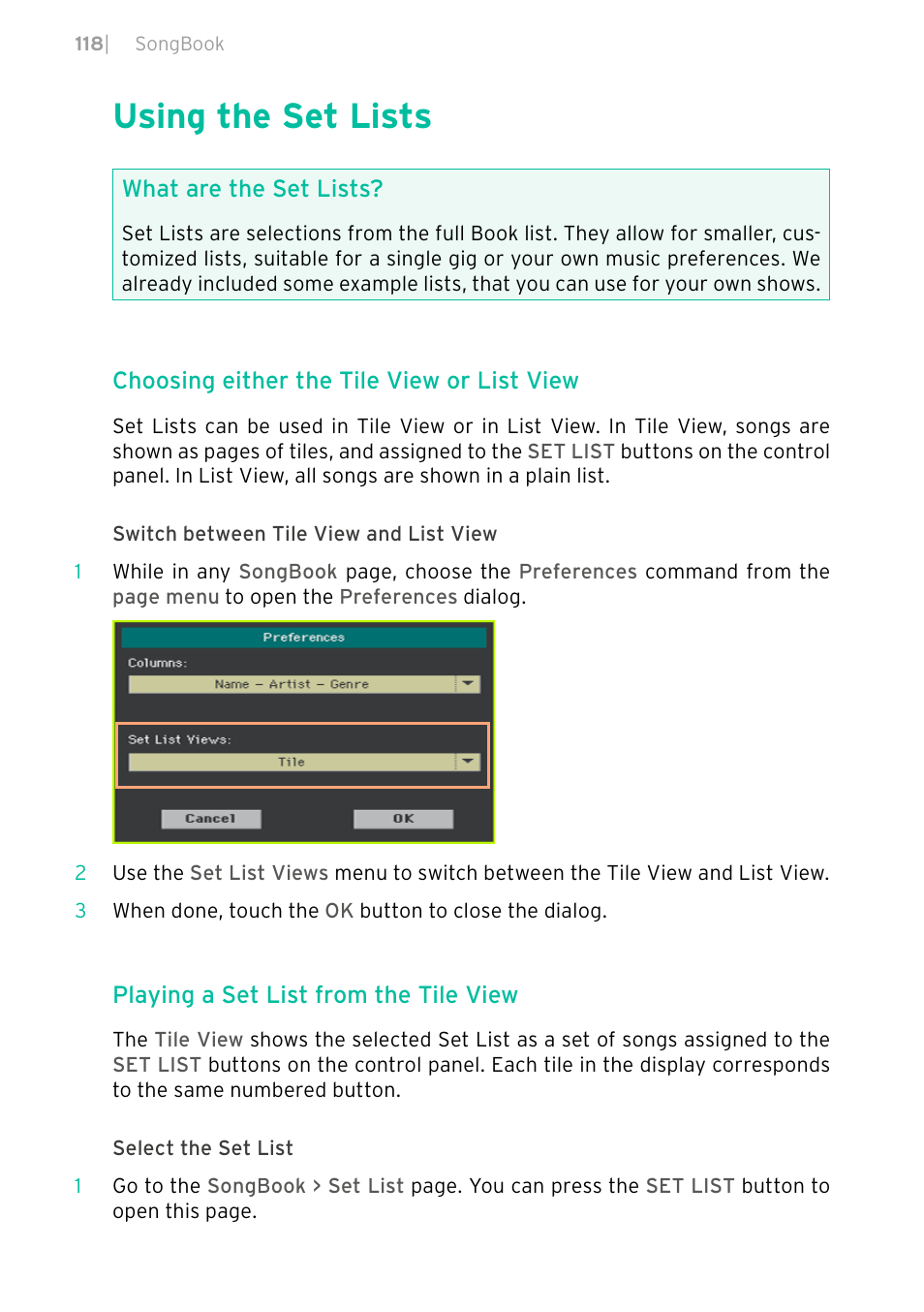 Using the set lists | KORG PA4X 76 User Manual | Page 122 / 1074